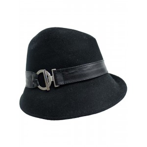 BLACK WOOL FEDORA HAT WITH SILVER BUCKLE 706433050406 eb-53762559